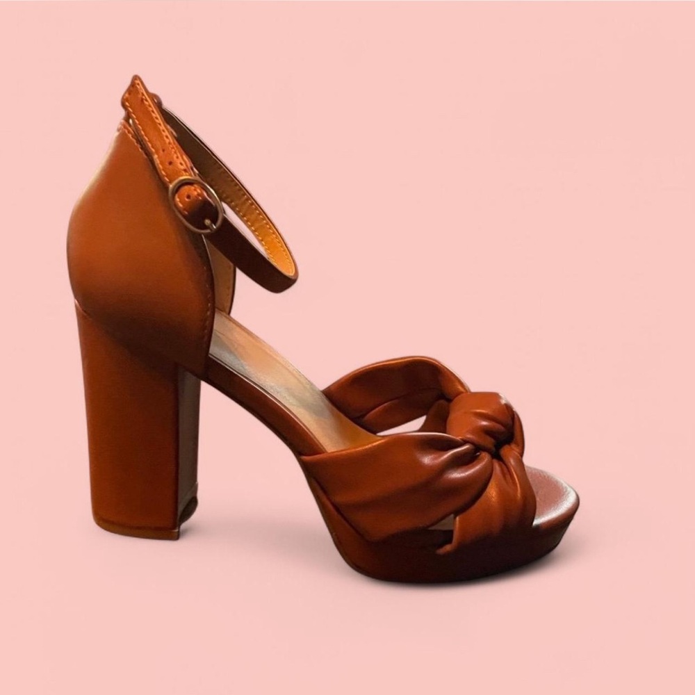 LOFT Brown Leather Heels with Ankle Strap